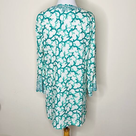 Barbara Gerwit White and Teal Beaded Cover Up Tunic - Picture 3 of 7